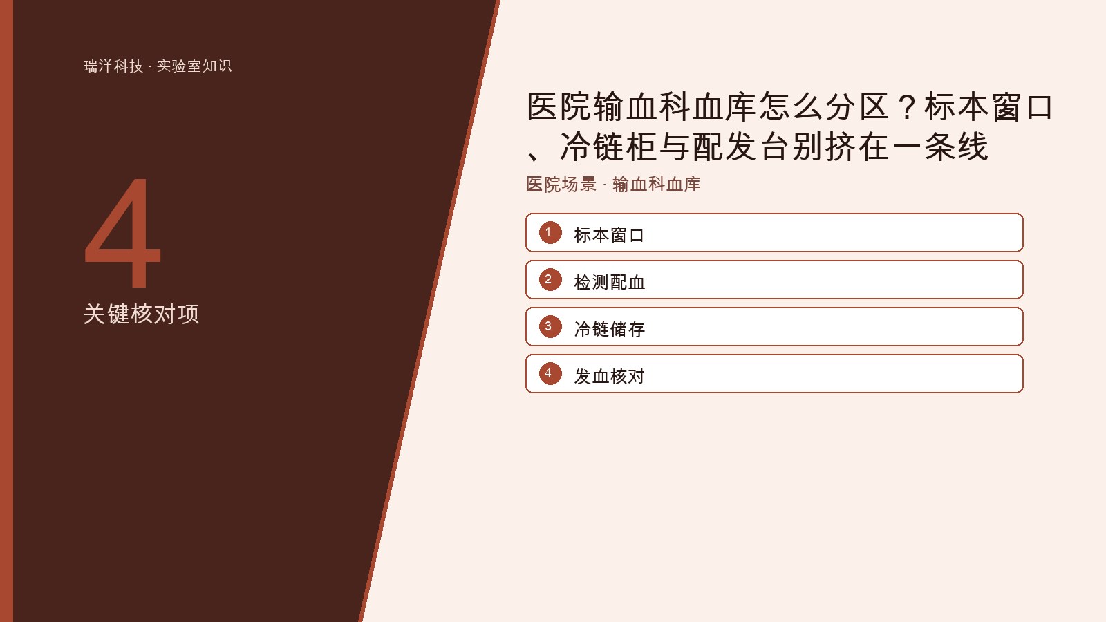 医院输血科标本窗口、检测配血台与冷链柜配发台分区关系的原创示意图